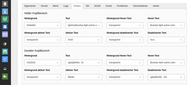 Easyconf-Formular zur Anpassung der Farben des Hauptmenüs